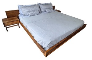 lot 50D image: Mid Century Bed Frame with side tables, ... need update information