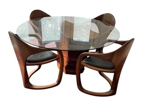 lot 2 image: Custom Danish Inspired Dining Table Set in Honduran Mahogany