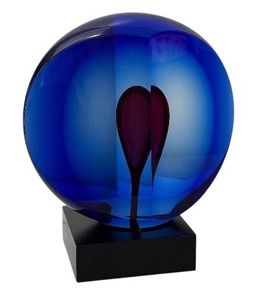 lot 27A image: Signed Svobodad Czech Blue Oval Slab Sculpture with Stand