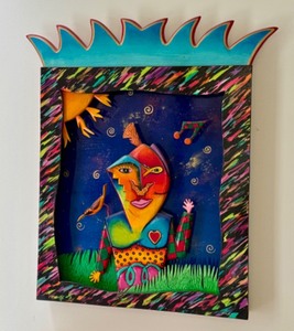 lot 35A image: Paul Benson 1985 Happy Man Mixed Media Wood Artwork