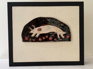 lot 37A image: Jon Neuse Original Ceramic Art Tile Bull Framed Artwork