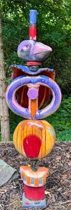 lot 25S image: Russ Vogt Mixed Media Pottery Sculpture with Bird Motif