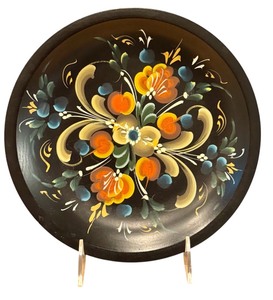 lot 58 image: Vintage Norwegian Hand-Painted Rosemaling Wooden Plate