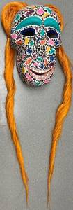 lot 90N image: Handcrafted San Martin Tilcajete Oaxaca Painted Mask with Long Orange Hair, Signed 1992