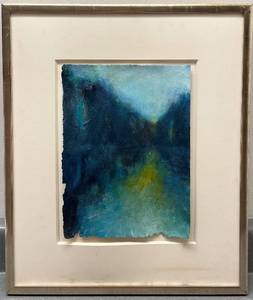 lot 96N image: David Coggins Oil on Paper Lake With Sun 1990 Framed Artwork