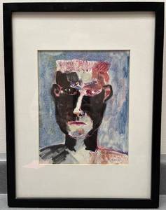 lot 98N image: LL - Framed Mixed Media Abstract Portrait by Jon Neuse