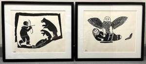 lot 104N image: LL - Pair of Framed Povungnituk Prints by Davidialuk Alasua Amittu