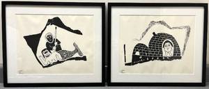 lot 106N image: LL - Pair of 1968 Davidialuk Inuit Art Prints Framed Povungnituk