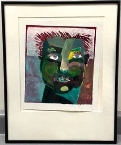 lot 113N image: LL - Framed Monotype Artwork Self Portrait by Jon Nuese