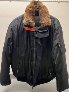 lot 121N image: LL - Andrew Marc XL Black Bomber Jacket with Rabbit Fur Collar