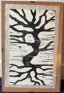 lot 135N image: Linocut Print Tangled Oak by Kay Marie Jacobson