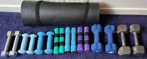 lot 136N image: Collection of Dumbbells and Exercise Mat - Mixed Weights