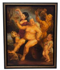 lot 12DF image: LLO - Christopher Foote Original Satirical Oil Painting, Framed