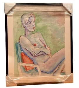 lot 28DF image: LLO - Christopher Foote Original Watercolor Nude Portrait, Professionally Framed