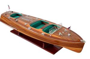 lot 66 image: UPLR - Handcrafted Wooden Chris-Craft Runabout Model Boat