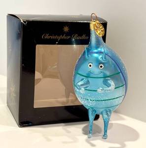 lot 83 image: DR - Christopher Radko Blue Alien Glass Ornament with Box