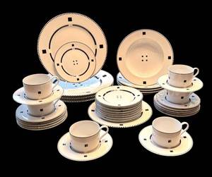 lot 85 image: DR - Vintage Swid Powell Tuxedo Porcelain Dinnerware Set by Anthony Heilmann, 32 Pieces