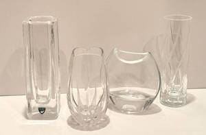 lot 95 image: K - Set of 4 Assorted Crystal Vases Including Mikasa, Hoya, and Orrefors