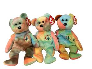 lot 125X image: MBR - Set of 3 TY Beanie Baby Peace Bears with Tags
