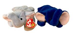 lot 126X image: MBR - Ty Beanie Baby Royal Blue Peanut Elephant  and Light Blue 1995