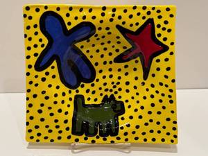 lot 127 image: K - Artisan Crafted Square Ceramic Plate with Abstract Design