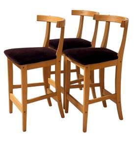 lot 131 image: DR - Set of 3 Wooden Bar Stools with Black Seats, 24 Inch Seat Height