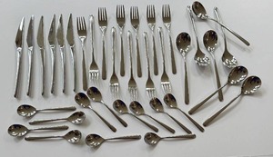 lot 154 image: K - 35-Piece Bugatti 1810 Stainless Steel Flatware Set - Knives, Forks, Teaspoons, Tablespoons