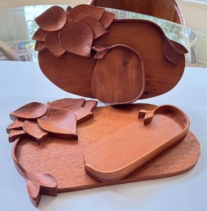 lot 155 image: LR - Set of 4 Handcrafted Wood Serving Trays by Modiarte Honduras