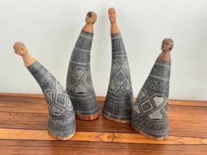 lot 174 image: MBR - Set of 4 Handcrafted Carved and Painted Tribal Figurines, 7.5-9.5 Inches Tall