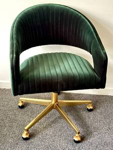 lot 187 image: ULO - Green Velvet Channel Office Chair with Gold Base