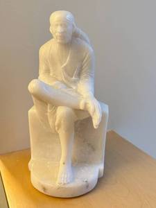 lot 193 image: UL - Carved Gypsum Seated Figure Statue, 10 Inch Tall