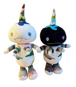 lot 195 image: MBR - Pair of Tongari-kun Plush Dolls by Takashi Murakami including Tongari-kun Black Hole Plush Doll