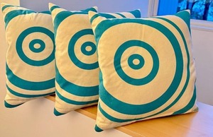 lot 196 image: UL - Set of 3 Jonathan Adler 15 Inch Throw Pillows with Turquoise Target Design