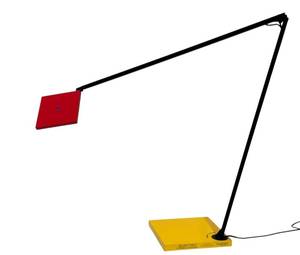 lot 232J image: Sonneman Quattro LED Floor Lamp with Yellow Base and Red Panel