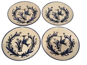 lot 233J image: K - Set of 4 Blue and White Decorative Plates with Bird Motif, 9 Inch