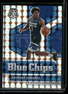 lot 20 image: Anthony Edwards RC   2021 Mosaic Prizm Blue Chips Insert #14 Minnesota Timberwolves Basketball Card