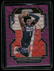 lot 28 image: Anthony Edwards    2021 Panini Prizm Purple #37 Minnesota Timberwolves Basketball Card