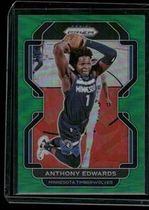 lot 34 image: Anthony Edwards    2021 Panini Prizm Green #37 Minnesota Timberwolves Basketball Card