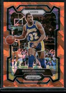 lot 39 image: Magic Johnson    2023 Panini Prizm Prizms Orange #185 Los Angeles Lakers Basketball Card