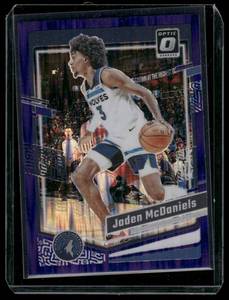 lot 41 image: Jaden McDaniels    2023 Donruss Optic Blue Velocity Prizm #118 Minnesota Timberwolves Basketball Card