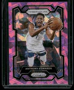 lot 52 image: Anthony Edwards    2023 Panini Prizm Pink Cracked Ice #108 Minnesota Timberwolves Basketball Card