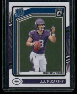 lot 80 image: J.J. McCarthy RC   2024 Donruss Optic #235 Minnesota Vikings Football Card