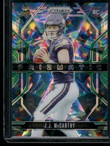 lot 83 image: J.J. McCarthy RC   2024 Panini Prizm Prizmatic #8 Minnesota Vikings Football Card