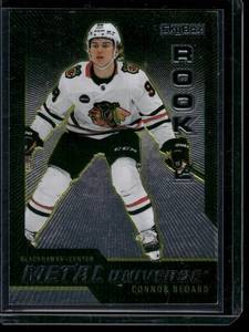 lot 123 image: Connor Bedard Insert RC   2023 SkyBox Metal Universe 2008-09 Rookie Retros #R-1 Chicago Blackhawks Hockey Card