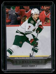 lot 129 image: Brock Faber RC   2023 Upper Deck Debut Dates #DD-15 Minnesota Wild Hockey Card