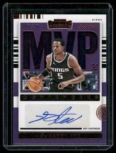 lot 14A image: DeAaron Fox 910    2021 Panini Contenders MVP Autographs Bronze #MVP-DAF Sacramento Kings Basketball Card