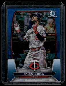 lot 39A image: Byron Buxton Blue Refractor 150 2023 Bowman Chrme #80 Numbered 042150 Minnesota Twins Baseball Card