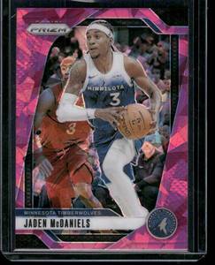 lot 52A image: Jaden McDaniels Pink Cracked Ice 2025PRizm #175 Minnesota Timberwolves Basketball Card
