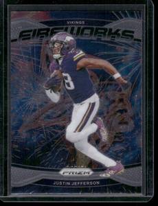 lot 53A image: Justin Jefferson 2024 Prizm Fireworks Insert #8 Minnesota Vikings Football Card
