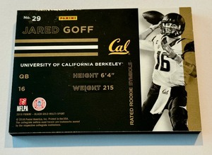 Jared Goff /199 RC Rated Rookie Symbols 2016 Black Gold #29 Rookie Football Card